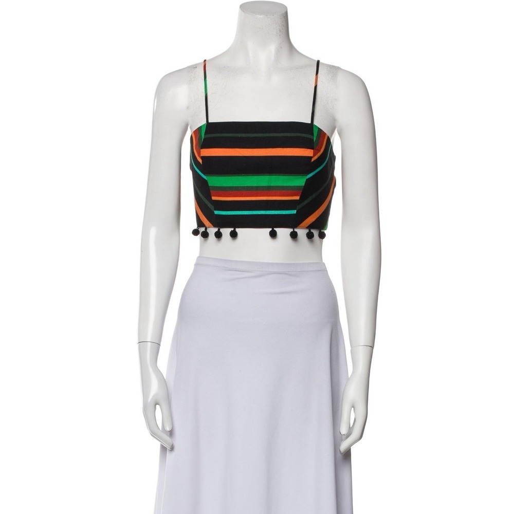 FARM Rio Black Crop Top with Orange and Green Stripes